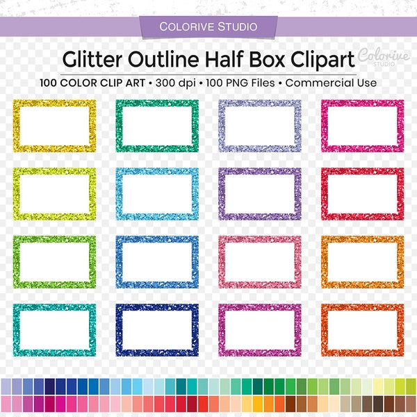 100 Glitter Outline half box planner clipart rainbow box png illustration planner stickers supplies personal and commercial use