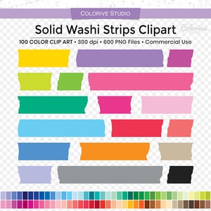 600 Washi Strips Clipart 100 rainbow colors solid washi tape megapack scrapbooking planner clipart planner stickers supplies