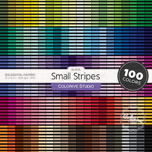 Small Horizontal Stripes Black digital paper 100 rainbow colors straight striped pattern bright pastel background printable scrapbook papers