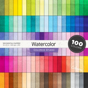 Papier numérique aquarelle 100 couleurs arc-en-ciel textures de fond de couleur de l'eau pastel lumineux papiers de scrapbooking imprimables usage commercial image 1