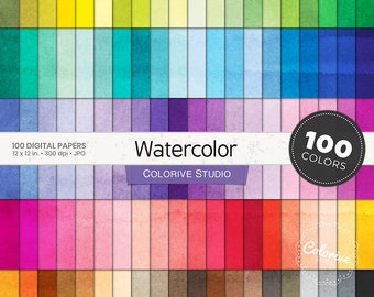 Papel digital acuarela 100 colores del arco iris color de agua texturas de fondo pastel brillante papeles de álbum de recortes imprimibles uso comercial