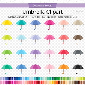 100 parapluie clipart couleurs de l'arc-en-ciel parapluie jour de pluie png clip art planificateur autocollants fournitures usage personnel et commercial