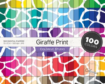 100 Seamless Giraffe Print Digital Papers, Rainbow Pastel Bright Neutral Colors, Scrapbooking Background Pattern