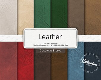 May include: A digital paper pack featuring 12 different leather textures in various colors, including red, green, brown, blue, and gray. The pack includes 12" x 12" images at 300 dpi, perfect for digital scrapbooking, card making, and other craft projects. This pack is from Colorive Studio.