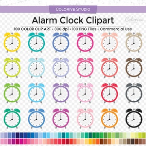 100 Alarm Clock clipart rainbow colors wake up clock retro timer clock png illustration planner stickers personal and commercial use
