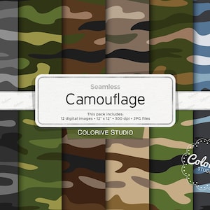 Camouflage digital paper, green, brown, beige, blue camouflage background patterns printable scrapbook papers personal and commercial use