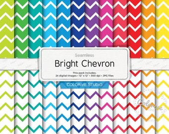 Bright Chevron digitaal papier, wit en gekleurd chevronpatroon in heldere regenboogkleuren, achtergronden plakboekpapier (Instant Download)