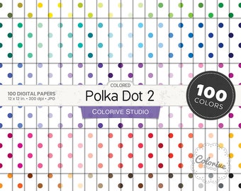 100 Polka Dot Digital Paper: Seamless Rainbow Colored Small Dots Pattern, Printable Multi Color Scrapbook Backgrounds