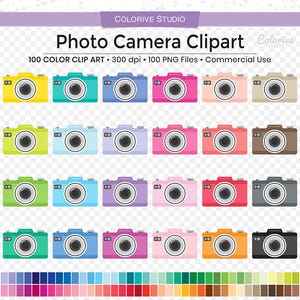 100 Foto Kamera Clipart Regenbogen Farben Fotograf Digitalkamera PNG Planer Aufkleber Scrapbooking persönlichen und kommerziellen Gebrauch