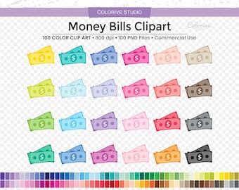 100 Money Bill clipart rainbow colors dollar bills budget finances png illustration planner stickers supplies personal and commercial use