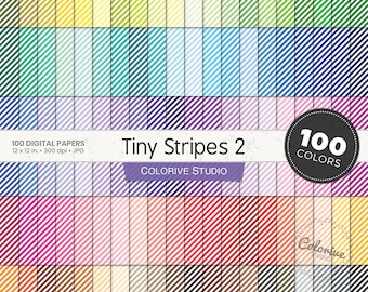 Papel digital Rainbow Tiny Stripes: 100 colores (descarga digital)