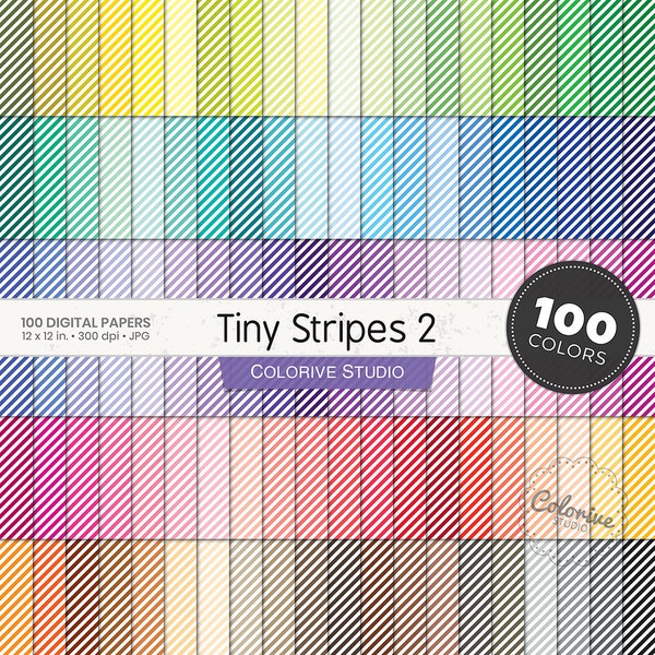 Tiny Diagonal Stripes 2 digital paper 100 rainbow colors small stripes pattern bright pastel background printable scrapbook papers