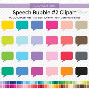 100 fumetti 2 clipart colori arcobaleno bolle di parole solide png clip art adesivi planner forniture per uso personale e commerciale