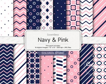 Carta digitale blu navy e rosa: motivi geometrici per album (download digitale)