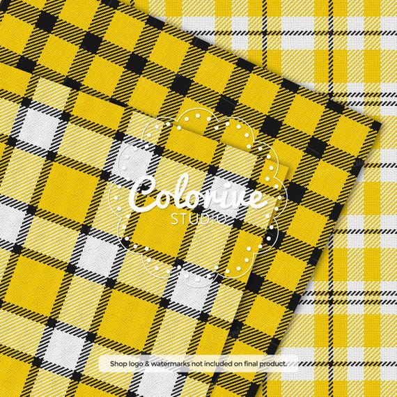Yellow Plaid Digital Paper, Yellow White and Black Checkered