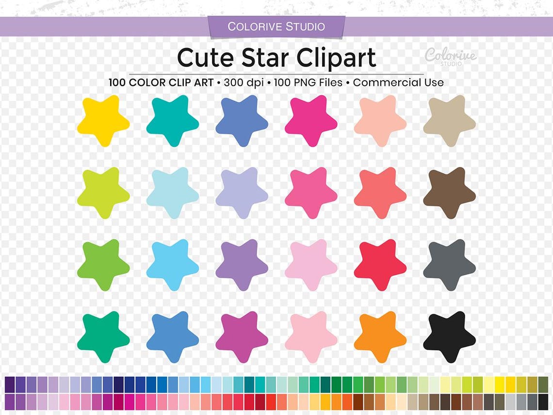 Chibi Star Rounded Rainbow Star Clipart: 100 Cute Rounded PNG Illustrations (digital ...