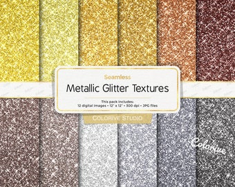 Metallic Glitter Textures digital paper, sparkle gold silver bronze glitter textures background scrapbook papers personal and commercial use