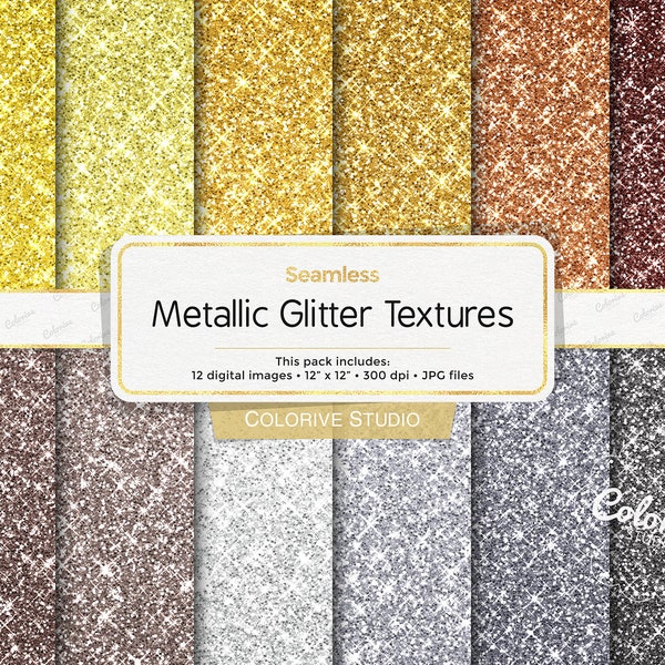 Metallic Glitter Textures digital paper, sparkle gold silver bronze glitter textures background scrapbook papers personal and commercial use