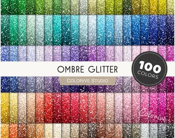 Ombre Glitter digital paper 100 rainbow colors ombre gradient glitter textures bright pastel printable scrapbook papers commercial use