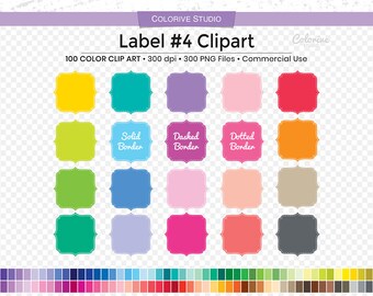 300 Bracket Label clipart in rainbow colors with solid, dashed and dotted white border, square frame tag personal and commercial use