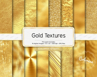 Gold Textures digital paper, metallic gold leather gold glitter golden background printable scrapbook papers personal and commercial use