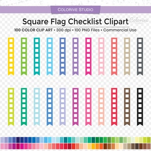 100 Square Checklist planner clipart rainbow colors mini flag check list Erin Condren Mambi Happy Planner stickers supplies commercial use