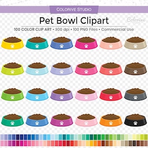 100 Pet Bowl clipart rainbow colors pet puppy dog cat food bowl png illustration planner stickers personal and commercial use