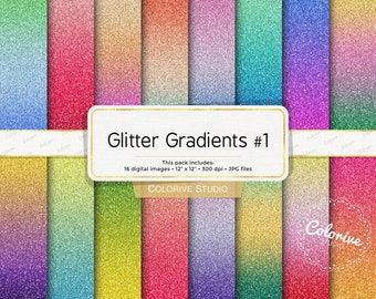 Glitter Gradients digital paper, metallic ombre gradient glitter textures, backgrounds scrapbook papers, personal and commercial use