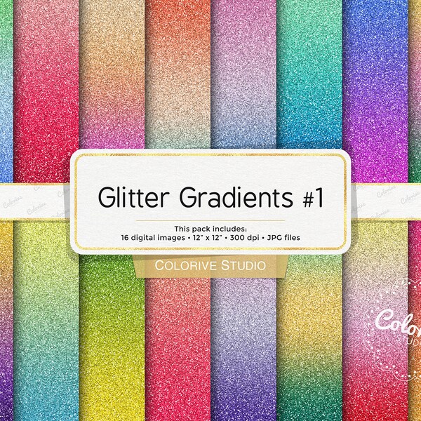 Glitter Gradients digital paper, metallic ombre gradient glitter textures, backgrounds scrapbook papers, personal and commercial use