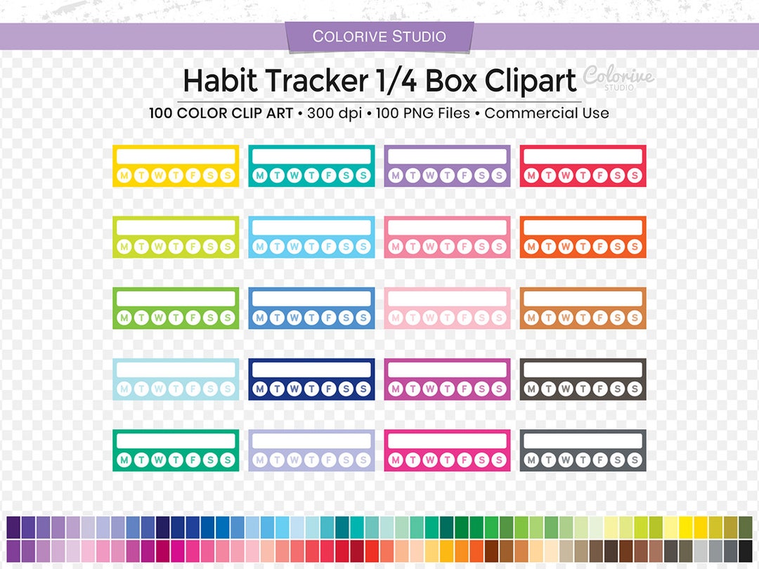 Habit Tracker Clipart: Quarter Box Planner Stickers (100 PNG Files ...