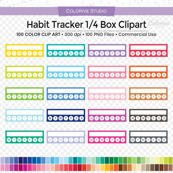 100 Habit Tracker quarter box planner clipart weekly habits png illustration planner stickers supplies personal and commercial use