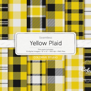 Geel geruit digitaal papier, geel wit en zwart geruite houthakker buffel tartan, pastel plakboekpapier commercieel gebruik