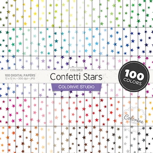 Gekleurde Confetti Stars digitaal papier 100 regenboogkleuren sterren leuke confetti achtergrondpatroon heldere pastel afdrukbare plakboekpapieren