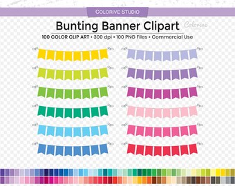 100 Bunting Banner clipart in rainbow colors solid flag pennant banner png illustration planner stickers personal and commercial use