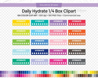 100 Daily Hydrate quarter box planner clipart tracker planner stickers supplies (Digital Download)