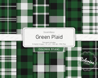 Green Plaid digital paper, plaid, tartan, buffalo, check, checkered, lumberjack, gingham, background scrapbook papers (Instant Download)