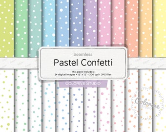 Pastel Confetti digital paper, white and colored snow confetti dots pattern in soft rainbow colors, scrapbook papers (Instant Download)