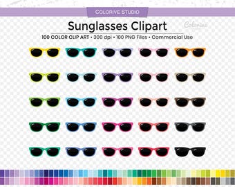 100 Sunglasses Clipart PNG, Rainbow Colors Summer Planner Stickers, Cute Sun Glasses Clip Art, Beach Graphics Commercial Use