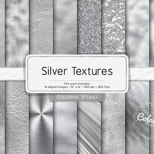 Silver Textures digital paper, metallic silver leather silver glitter silver background printable scrapbook papers commercial use