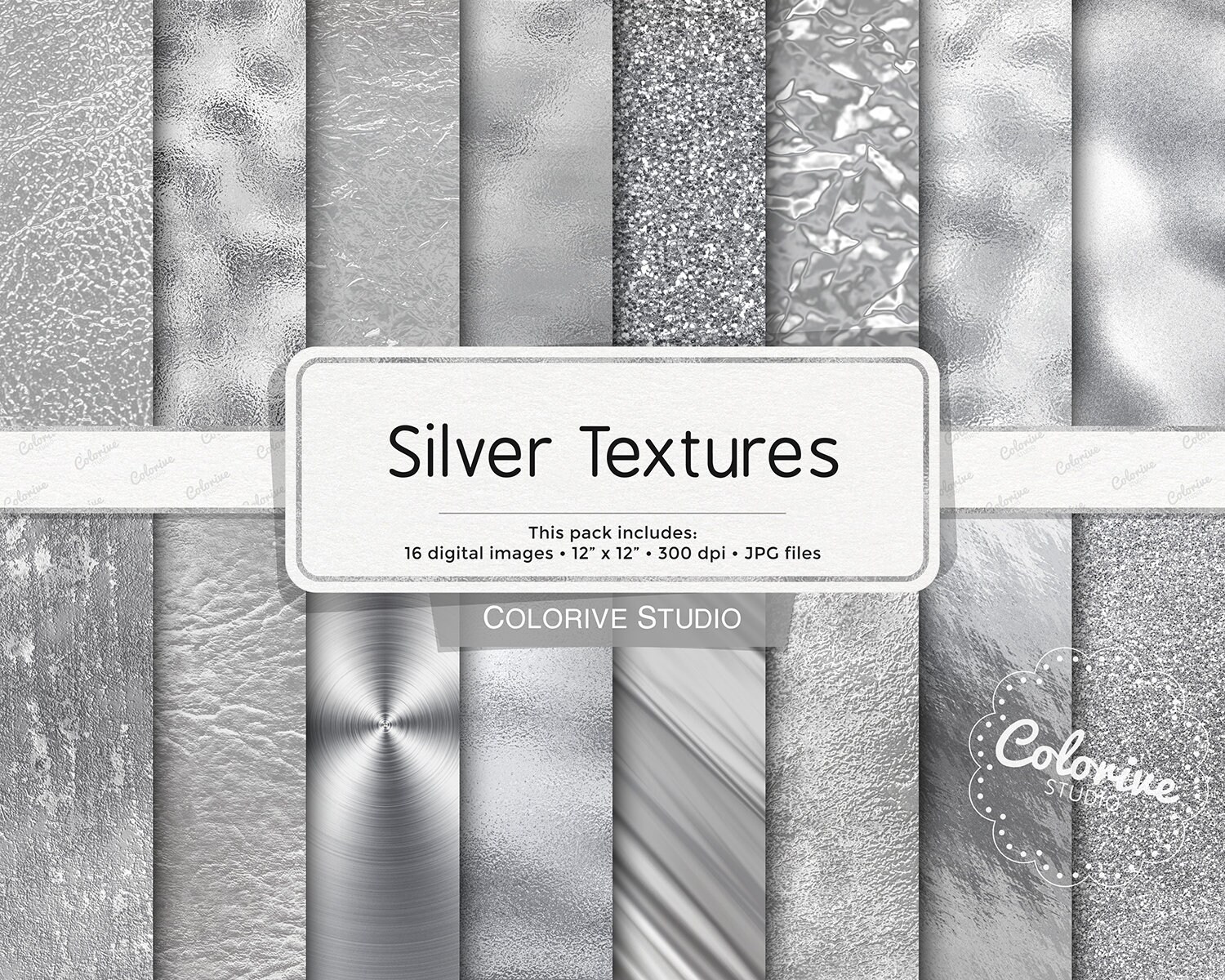 Silver Foil Textures Digital Paper: Metallic Leather, Glitter ...