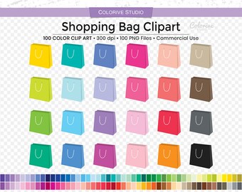 100 Shopping Bag clipart rainbow colors shop day bags shopping png clip art planner stickers supplies personal and commercial use