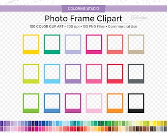 100 Photo Frame clipart rainbow colors solid basic outline digital frame png planner stickers scrapbooking personal and commercial use