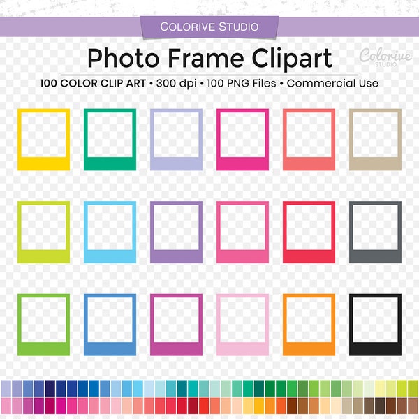 Cadre photo 100 cliparts couleurs arc-en-ciel solide contour de base numérique cadre png planificateur autocollants scrapbooking usage personnel et commercial