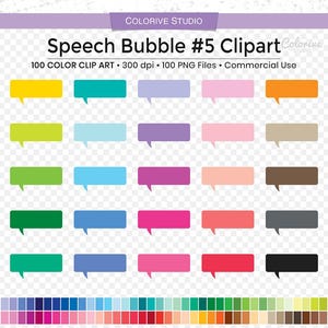 100 fumetti 5 clipart colori arcobaleno adesivi solidi lunghi con bolle di messaggio di parole per cartoni animati forniscono uso personale e commerciale