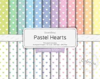 Pastel Hearts Digital Paper: Rainbow Scrapbook Paper (Instant Download)