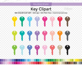Rainbow Key Clipart: 100 PNG Graphics (Instant Download)
