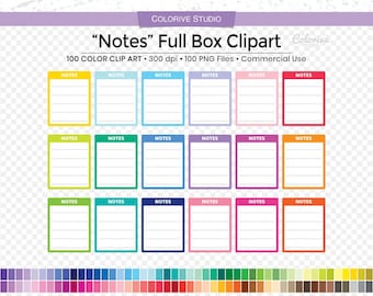 Notes Full Box Planner Clipart: 100 PNG Stickers (Digital Download)