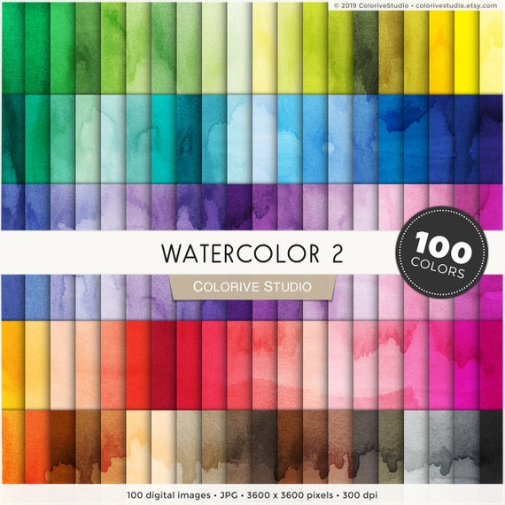 Watercolor Digital Paper 100 Rainbow Colors Water Colour Etsy