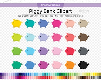 100 Piggy Bank clipart 100 rainbow colors savings finances pay day png illustration planner stickers personal and commercial use