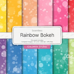Rainbow Bokeh digital paper bright colorful bokeh sparkling lights rainbow colors scrapbook papers personal and commercial use